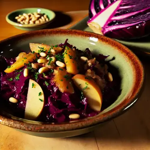 Receta de Col Lombarda Salteada con Manzana y Piñones